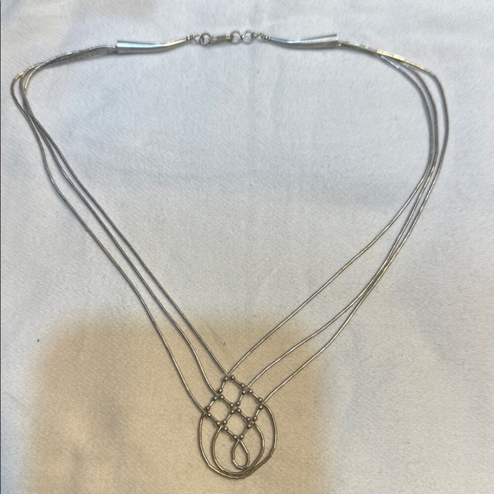 Vintage Sterling Silver Liquid Basket Weave Necklace